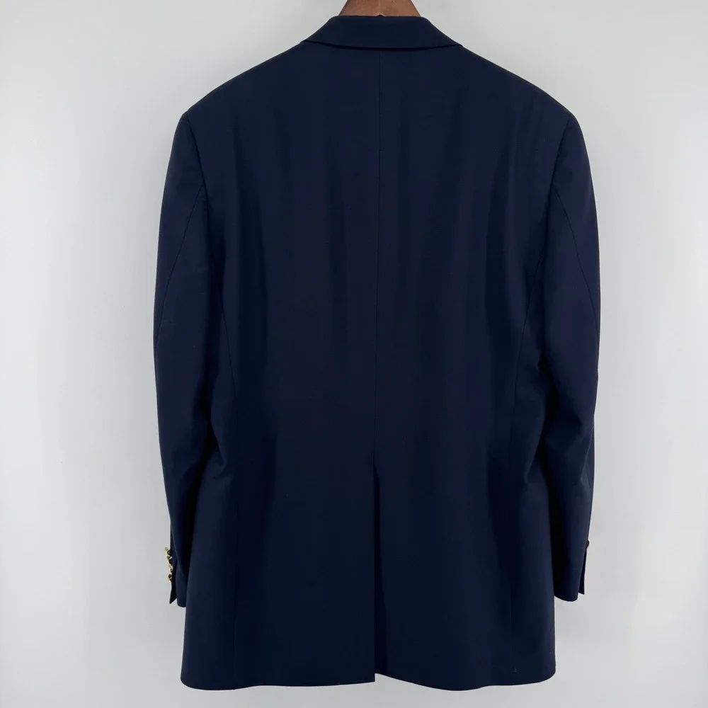 Hart Schaffner &‎ Marx Blazer Mens 42L Navy Blue Wool Gold Crest Button Jacket